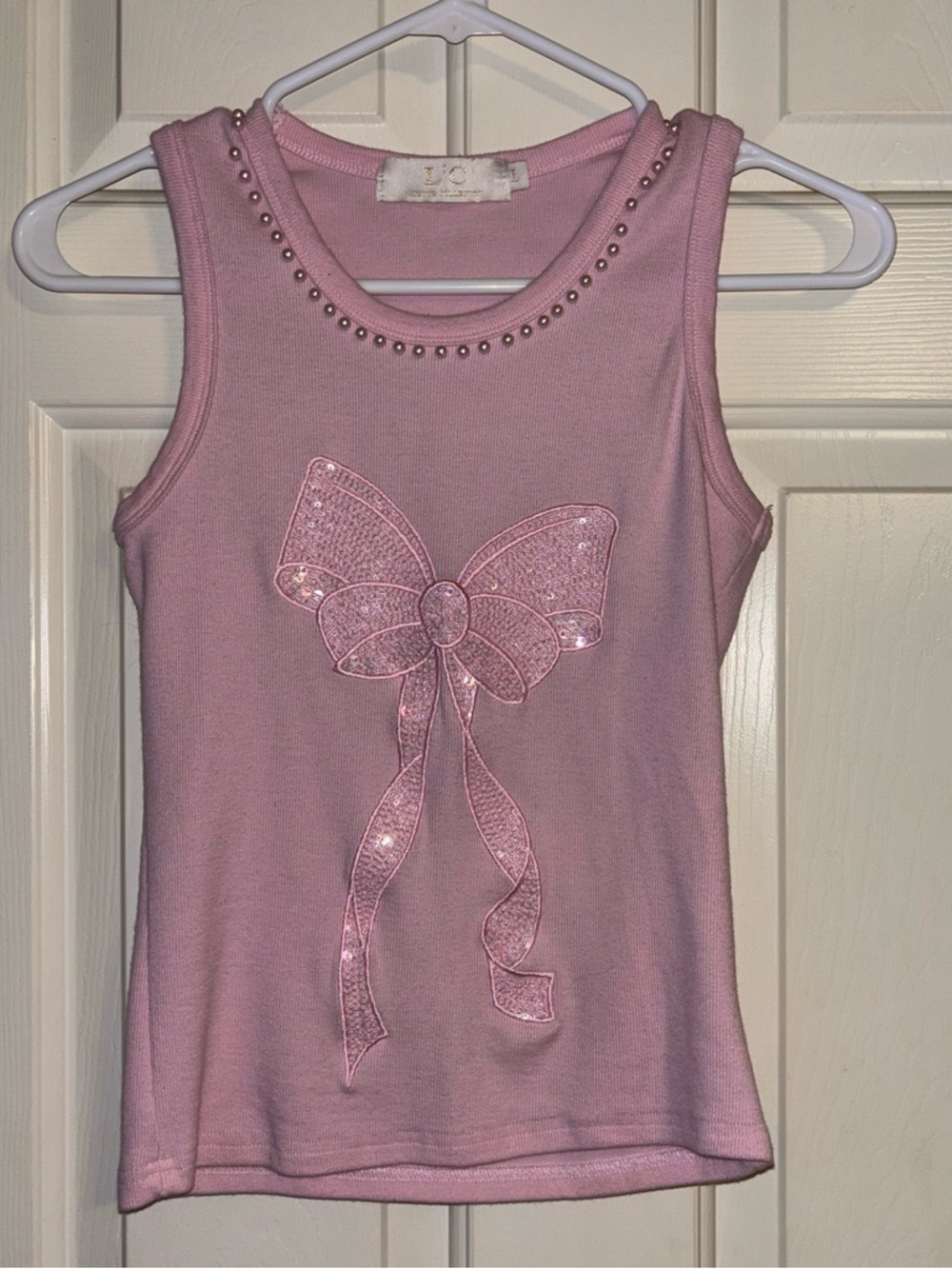 Bow Tank Top with Pearl NeckLine